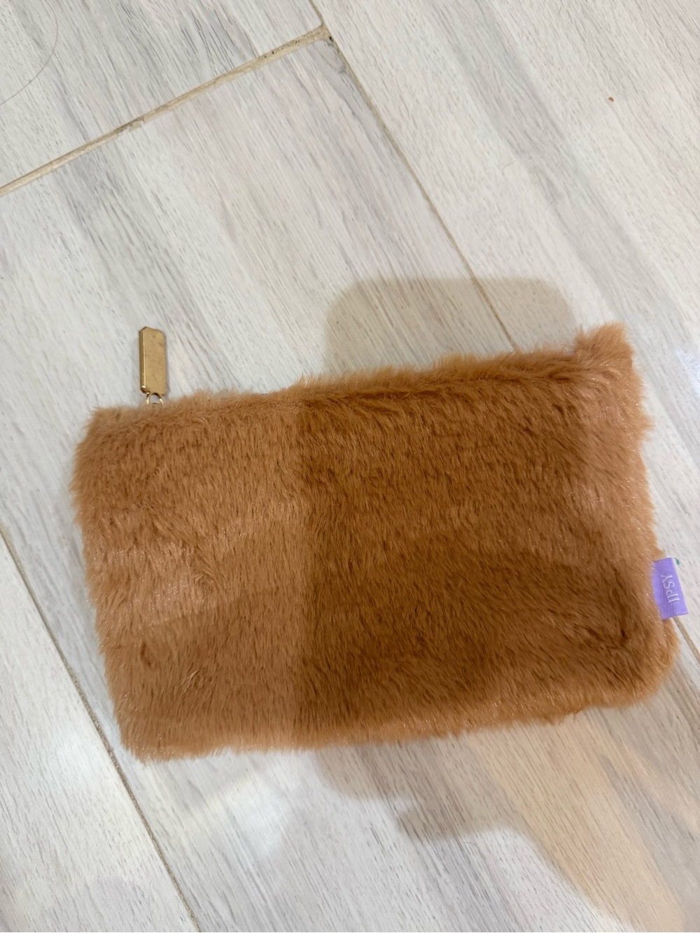 IPSY Faux Fur Zip Pouch in Camel